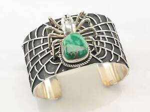 Southwest Sterling Silver Turquoise Spiderweb Spider Cuff Bracelet