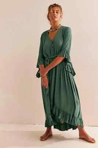 Free People Selina Ruffle Maxi Dress in Jaded (Green) - MEDIUM - BNWT - £118 - Picture 1 of 9