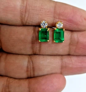 4.50CT Labor Erstellt Smaragd & Diamant Cocktail Ohrring 18k Gelb Vergoldet - Bild 1 von 6
