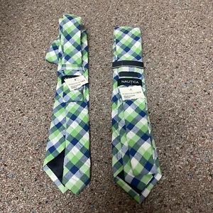 2er Set Nautica Herren Krawatten kariert grün dünn Baumwolle Frühling Ostern neu - Bild 1 von 5