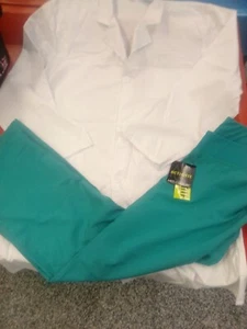 med couture active scrub Pants women med Green NWT White Lab Coat Large NWOT - Picture 1 of 10