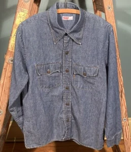 Vintage 1970s Levi’s Big E Denim Shirt Orange Tab Size L Made in USA - Picture 1 of 4