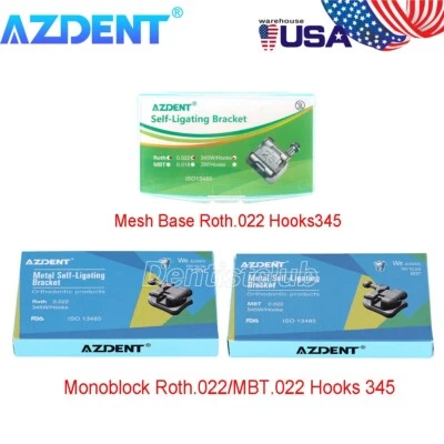 AZDENT Dental Orthodontic Self-Ligating Brackets Braces Metal Roth.022 Hook 345 - Image 1 of 4