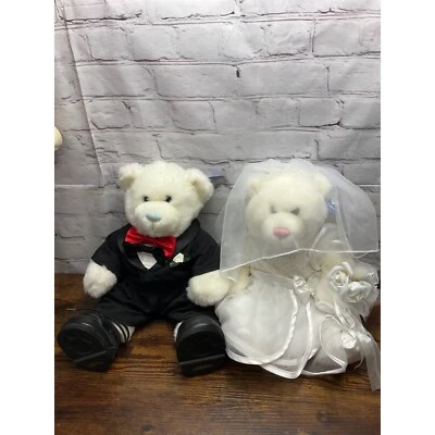 Build A Bear Wedding Plush Bride and Groom Teddy Bear Set Stuffed Animals - Image 1 of 4
