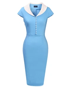 Retro Vintage Pinup 1950s Classy Elegant Cocktail Pencil Midi Blue Dress NWT XXL - Picture 1 of 10