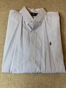 Ralph Lauren Hemd Herren XL Nadelstreifen Blau Kurzarm Classic Fit Button Down - Bild 1 von 6