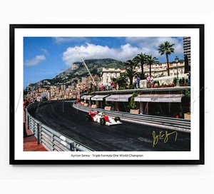 AYRTON SENNA SIGNED PRINT PHOTO POSTER F1 FORMULA ONE MONACO TRIBUTE ART FRAMED - Picture 1 of 4