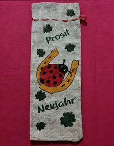 BAG GERMANY VINTAGE CHRISTMAS DECORATION CHEERS NEW YEAR JUTE BOTTLE - Picture 1 of 4