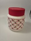 Arcopal Milk Glass Vintage Canister White Red Green Screw Lid 80?s retro 