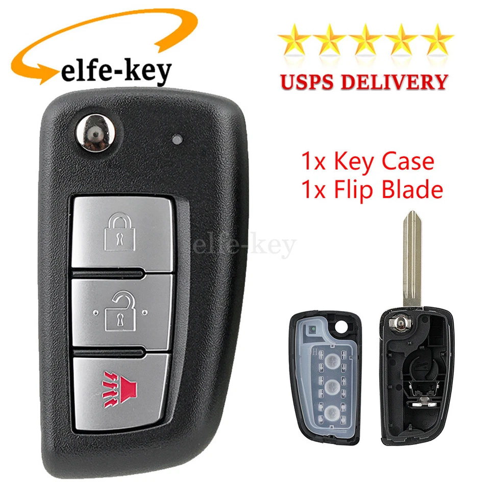 Estojo de chave de carro com controle remoto de substituição 3 botões + lâmina flip para Nissan Rogue 2014-2020 - Imagem 1 de 4