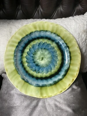 Vintage Welsh Studio Pottery Charger Porthmadog Signed A Williams Green Blue - Image 1 of 4