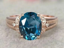 London Blue Topaz Engagement Ring 14K Rose Gold Plated Silver 2.20CT Lab Created