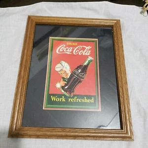 Getränk Coca Cola Arbeit aufgefrischt Werbung Druck Bild Holzrahmen Glas 11 x9" - Bild 1 von 11