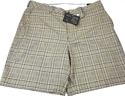Nuevos Pantalones Cortos de Golf ALAN FLUSSER a Cuadros para Hombres 40 Frontales Planos Cuadros Marrón Tostado Negro Nuevos con Etiquetas Foto 1 de 4