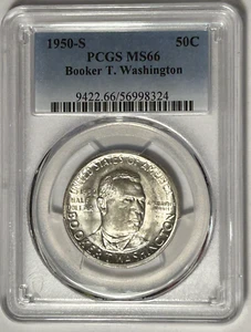 1950 S BOOKER T WASHINGTON COMMEMORATIVE HALF DOLLAR PCGS MS 66 - Picture 1 of 4