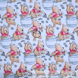 BonEful Fabric FQ Cotton Quilt White Winnie the Pooh Honey Pot Baby Nursery SALE - Picture 1 of 14