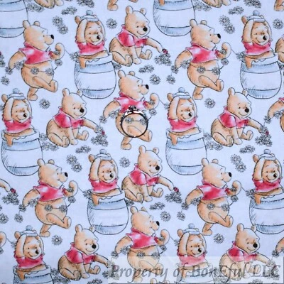 BonEful Fabric FQ Cotton Quilt White Winnie the Pooh Honey Pot Baby Nursery SALE - Image 1 of 4