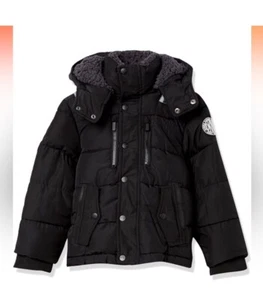 Charcoal Size 5/6 DKNY Sport Puffer Reversible Jacket Hooded Coat - Picture 1 of 4