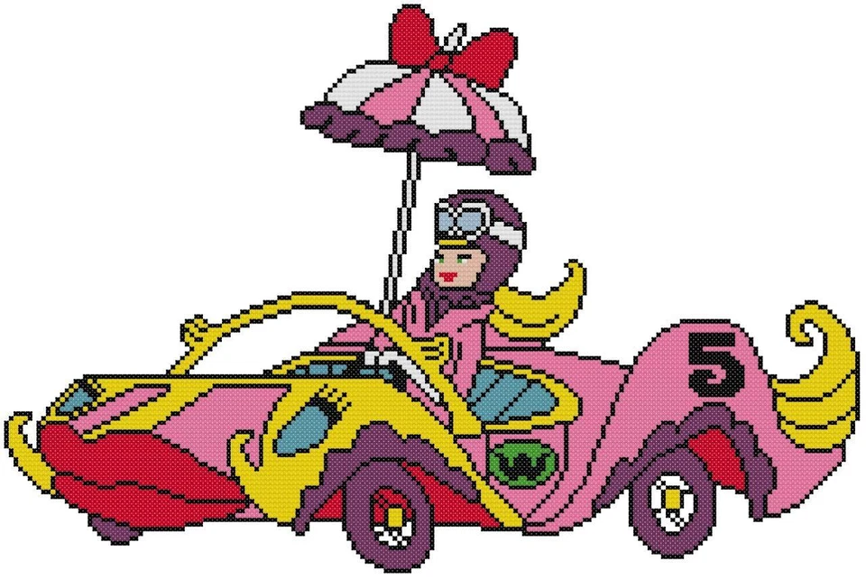 CROSS STITCH+ CRAFT PATTERN Penelope Pitstop Car Cartoon Glamour Gal Lipstick - Image 1 of 1