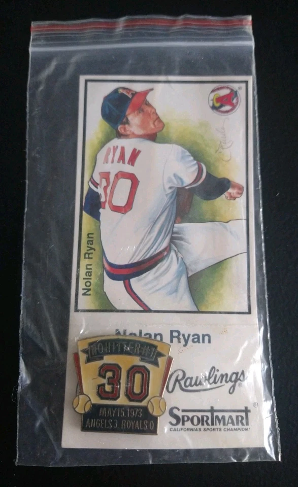 Nolan Ryan -Angels No Hitter #1 Sportmart/Rawlings Pin & Card - Image 1 of 2