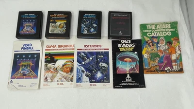 4 VTG ATARI GAME CARTRIDGES W/MANUALS ASTEROIDS SUPER BREAKOUT SPACE INVIDERS - Image 1 of 4