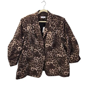 NWT Calvin Klein Leopard Print Ruched Sleeve One Button Jacket Size 2XL - Picture 1 of 8