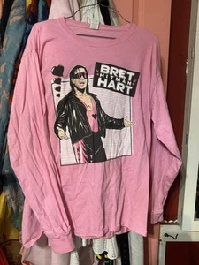 Bret Hitman Hart Long Sleeve Pink Wwe Wwf Wrestling Shirt Large Rare Never Worn - Picture 1 of 1