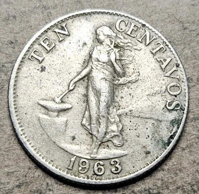 Philippines 10 Ten Centavos - 1963 - Copper Nickel Zinc Coin - KM# 188 - Image 1 of 2