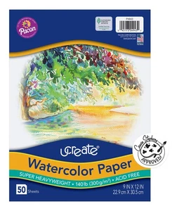 UCreate Watercolor Paper, White, Package, 140 lb., 9 x 12, 50 Sheets - Picture 1 of 7