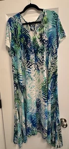 Chico's Maxikleid mediterran Blätter Gr. 4 (20/22) blau weiß grün Jersey - Bild 1 von 8