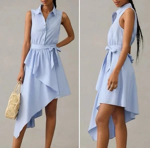 Anthropologie Maeve Asymmetrical Sleeveless Shirt Dress Button Front Blue 18W - Picture 1 of 7