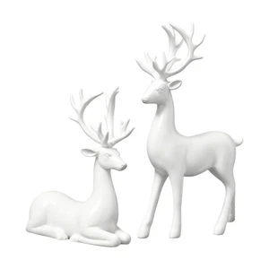 Reindeer Figurines 2 Pieces Christmas Deer Statue Decor Desk Elk  - Foto 1 di 12