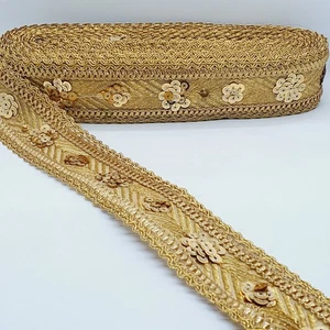 Gold Sequin Embroidered Indian Metallic braid  lace Ribbon Trim 50mm - Picture 1 of 1