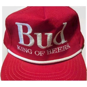 Budweiser Vintage Bud King Of Beers Snapback Trucker Hat Cap Red Made In USA - Picture 1 of 7