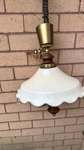 MID CENTURY 1960s opaline glass pendant pull down ceiling light with BRASS - Picture 1 of 4