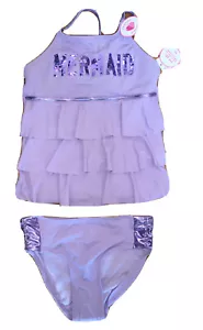 JUSTICE Girls Tankini Swimsuit Size 12 Purple MERMAID Ruffle Swim Bikini ~ RARE - Picture 1 of 12
