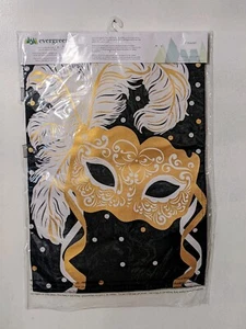 Mardi Gras Mask Evergreen Garden Flag 12.5” x 18” Black Gold New In Bag - Picture 1 of 2