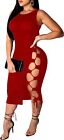 Women's Sexy Sleeveless Bandage Lace Up Bodycon Mini Club Party Dress Pick Color