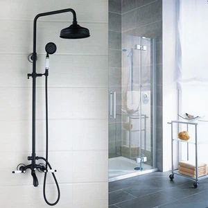 Black Bathroom 8“ Rainfall Shower Mixer System Wall Mounted Hand Sprayer Taps - Picture 1 of 5