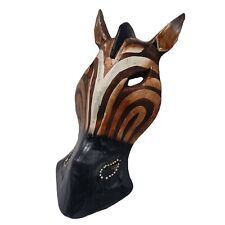 Horse Face Brown Safari Animal Hand Carving Wood Mask Wall Decor Hanging 8 inch