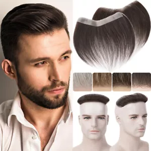 Mens Forehead Toupee Thin Skin PU Human Hair Piece for Receding Natural Hairline - Picture 1 of 23