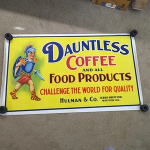 Vintage Dauntless Coffee Banner Sign Ad, Large 60" X 36", M.C.A. Sign Co. Ohio - Imagen 1 de 12