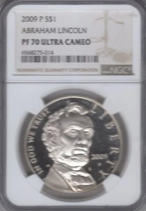 2009 P LINCOLN COMMEMORATIVE DOLLAR NGC CERTIFIED PF70 ULTRA CAMEO FROSTY WHITE - Picture 1 of 2