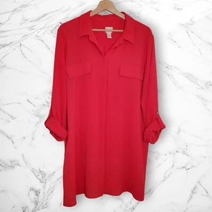 Chico's Damen Tunika Bluse Größe 3 Rollriegelärmel Kunstbrust Pattentaschen Oberteil - Bild 1 von 11