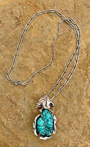 Finland Brutalist Modernist Reino O Saastamoinen Turquoise Silver Necklace 1970s - Picture 1 of 21
