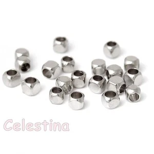 50 Silver Seed Beads - Bead Spacers - 2.5mm Bright Silver Cubes - Picture 1 of 3