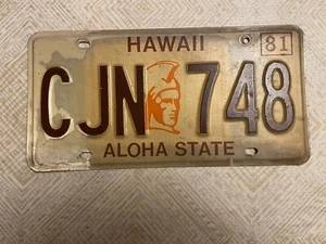 AMERICAN HAWAII ALOHA STATE WARRIOR HEAD GRAPHIC 1981 #CJN 748 RARE NUMBER PLATE - Picture 1 of 1