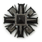 Victorian Style Black Resin Stone Layered Cross Brooch In Gun Metal - 75mm