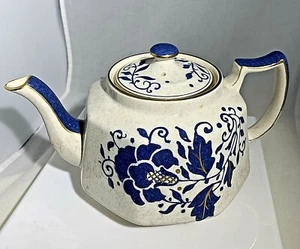 Tetera vintage Charlotte Rhead Bursley Ware azul con adornos dorados clavel de Inglaterra - Imagen 1 de 12