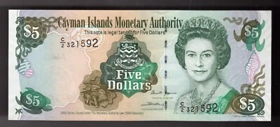 2005 Cayman Islands, $5,  PIC# 34b, QEII C/2-prefix, GEM UNC 1 OF 4 CONSEC NOTES - Image 1 of 2